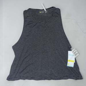 NWT Zella Yoga Tank Top Black Gray Stripe Boxy Oversized Lg